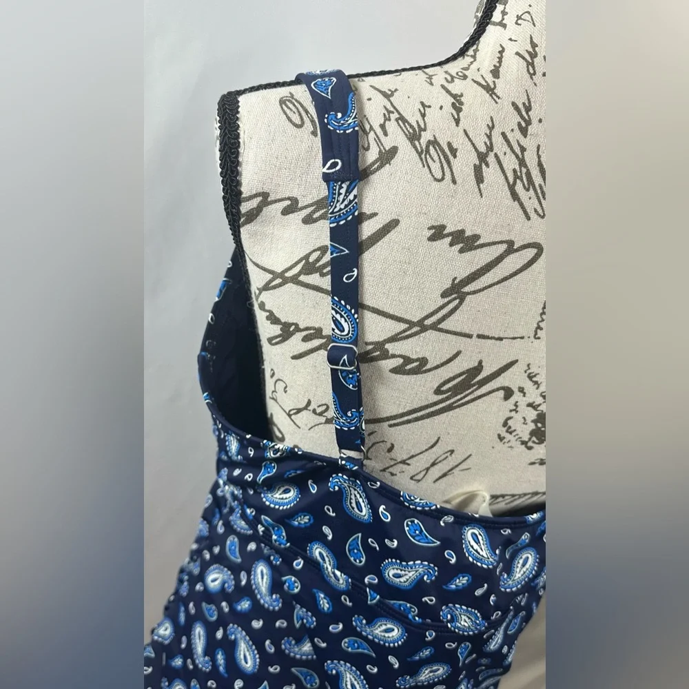 💜Lands' End Navy Swim Bra Tankini with Patterned Trim - Picture 10 of 11